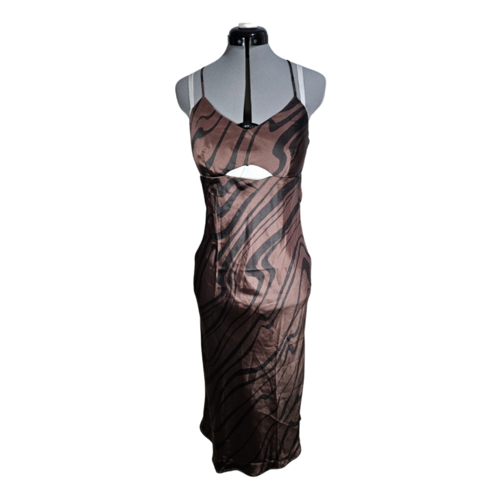 NWT House of Harlow 1960 Women's SIZE M Y2K Cutout Satin Maxi Slip Dress Brown